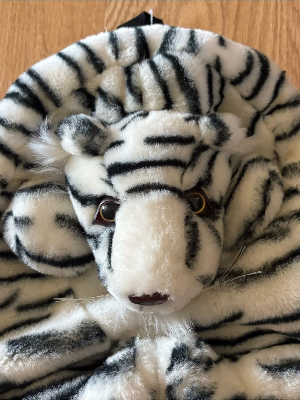 Vintage White and Black Tiger Plush Backpack Book Bag Full Zip